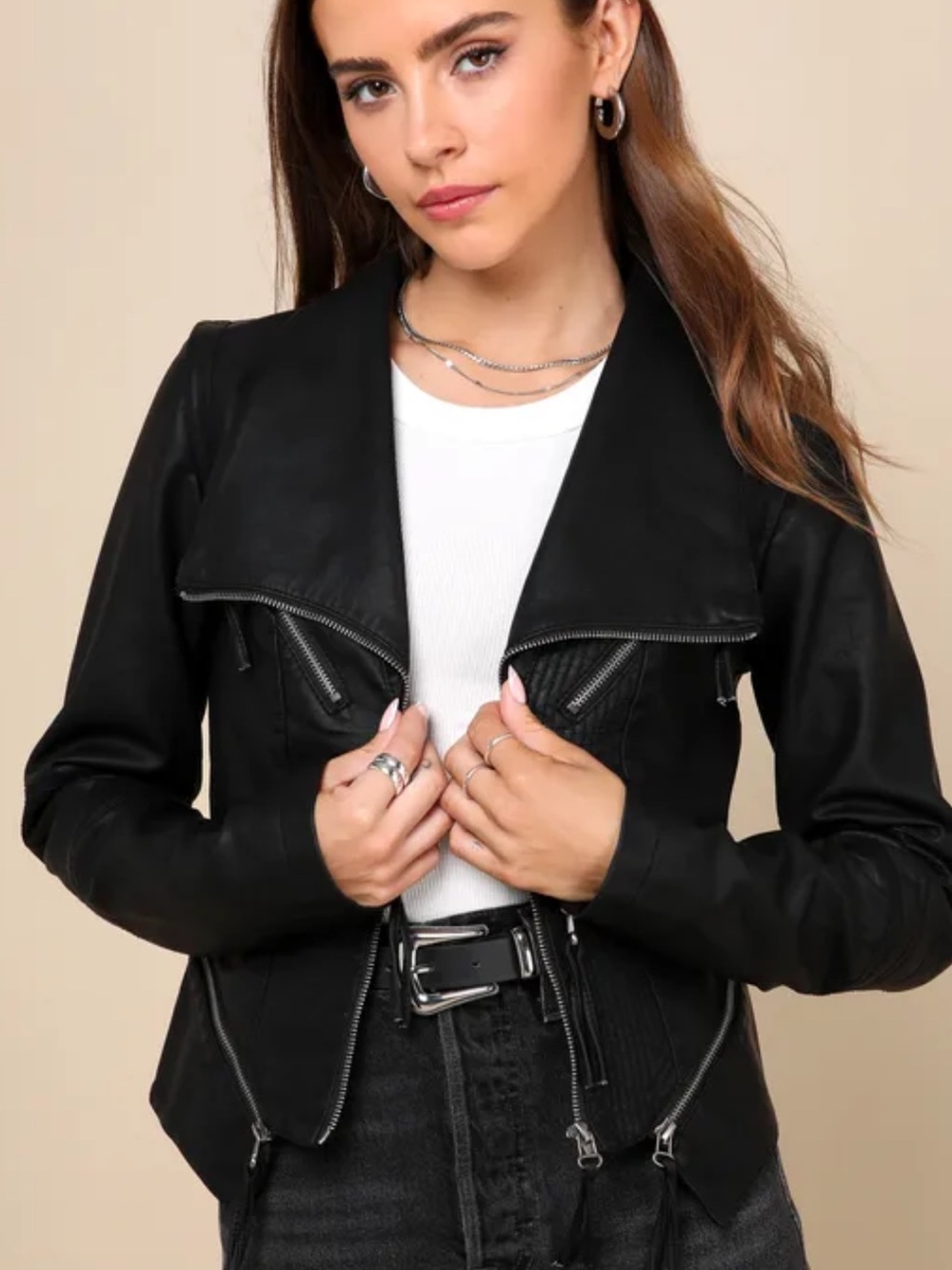 LuluS Black Faux Leather Moto Jacket - Women's Jacket & Coat